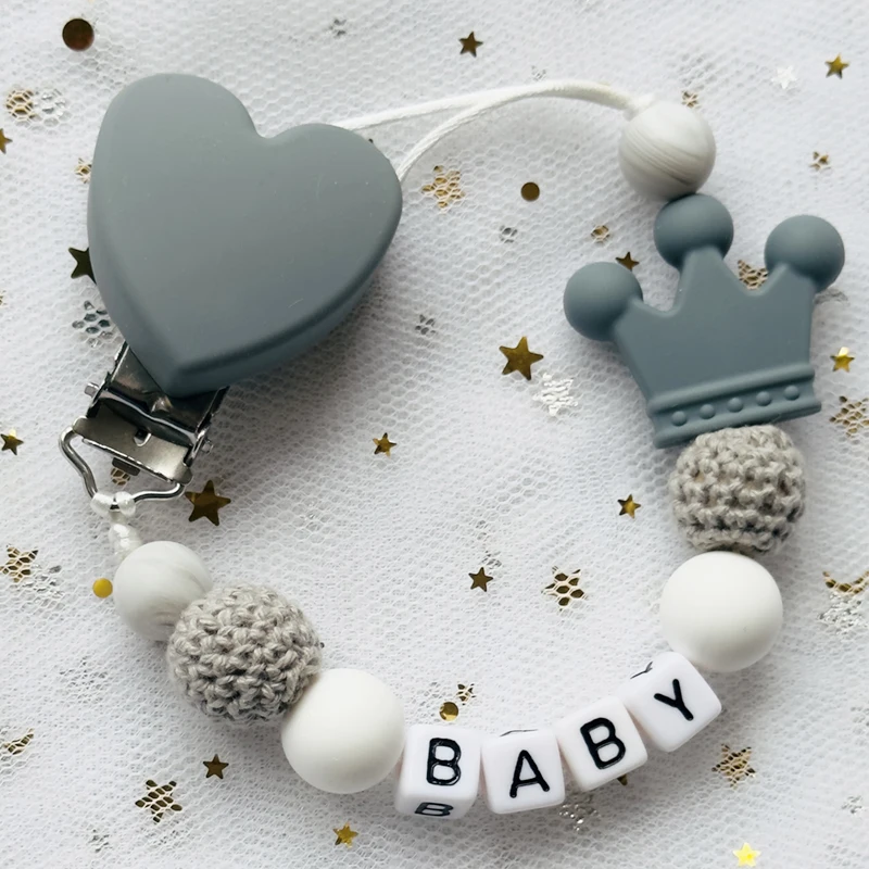 Nuevo DIY nombre personalizado cuentas de silicona anillo de madera Clips para chupete cadenas de dentición seguras mordedor amigable chupete Clips de haya soporte regalo