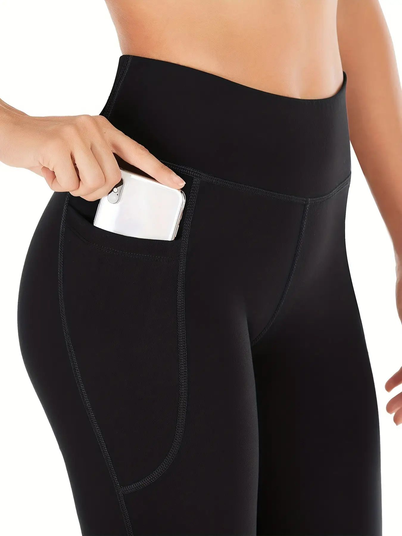 Uitlopende damesbroek met zakken, yogabroek met uitlopende pijpen, hoge taille, fitness, casual buikwandcorrectiebroek