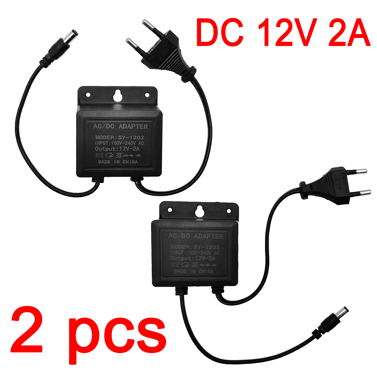 2pcs DC12V 2A EU Plug Power Adapter Waterproof Black For CCTV Security Surveillance AHD Camera Charger NVR DVR Input AC100V-240V