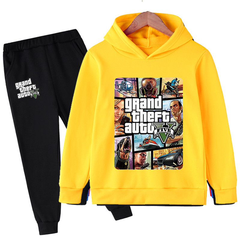 Conjunto de Sudadera con capucha y pantalones de Jogging para niños, chándal de primavera y otoño, Gta 5, 2 piezas, 3 a 13 años