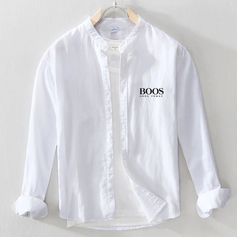 Camisas resistentes a las arrugas para hombre, novedad de verano, camisa de lino y algodón de manga larga, camisas holgadas informales de negocios de alta elasticidad