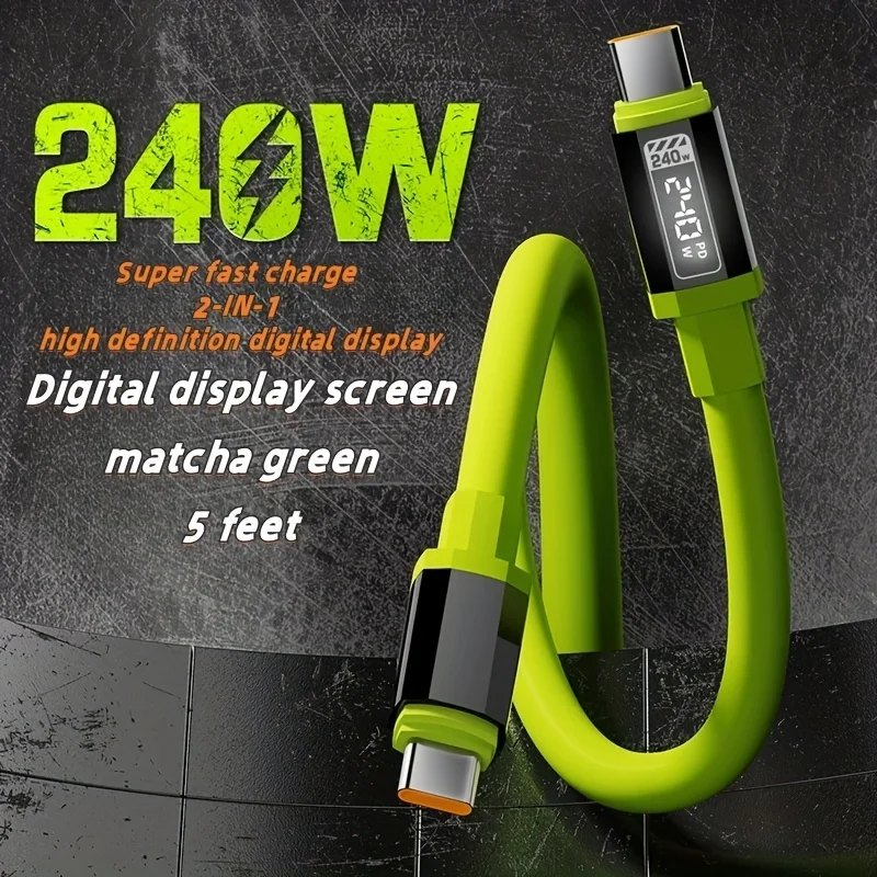 240W 1.5m Fast Charging USB Type-C To Type-C Cable with Real-Time Power Display for Huawei, Xiaomi, Samsung, OPPO, VIVO
