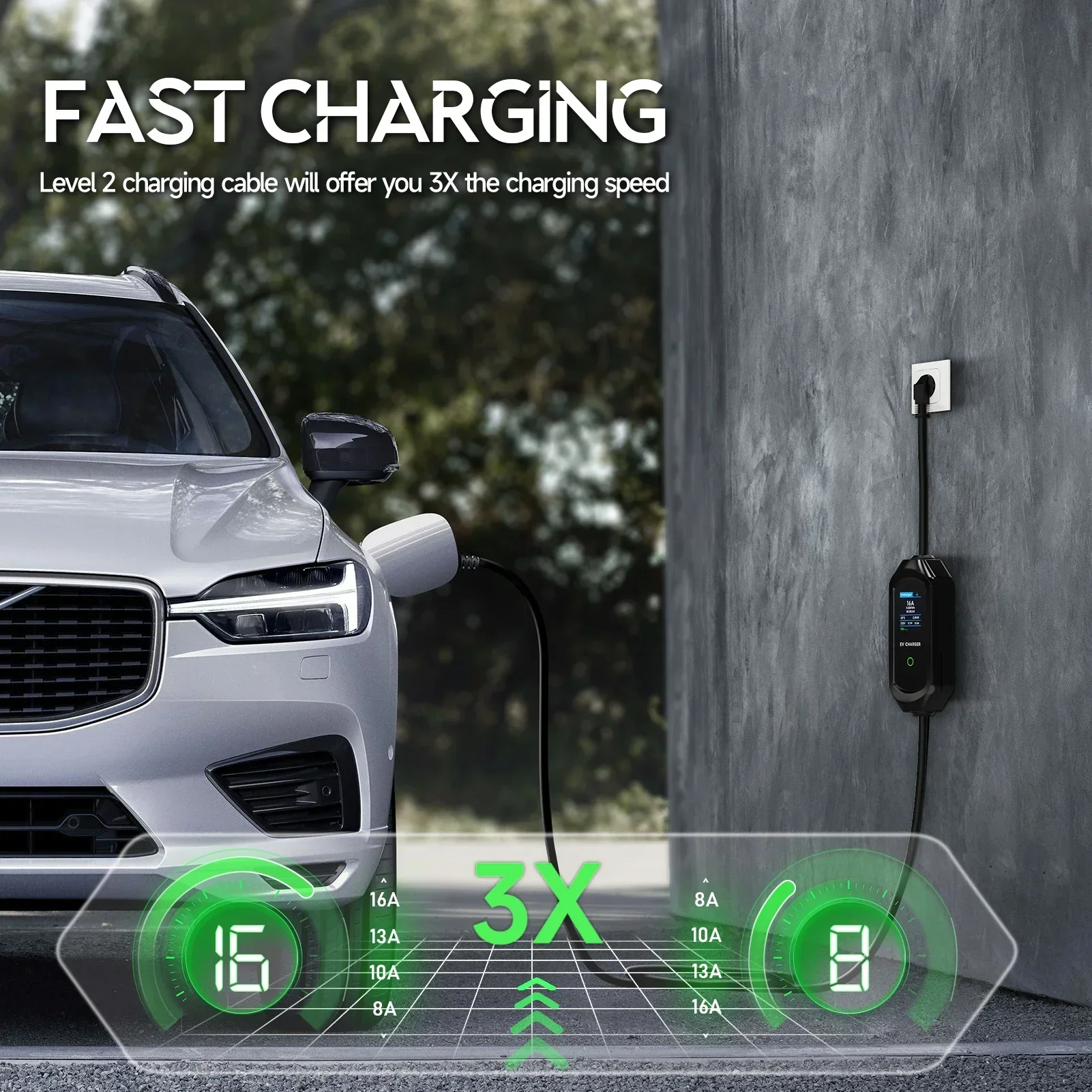 Type2 IEC62196-2 cargador EV portátil 7KW 32A Type1 J1772 EVSE Cable de carga rápida GBT 20234 enchufe CEE WiFi aplicación Bluetooth Control