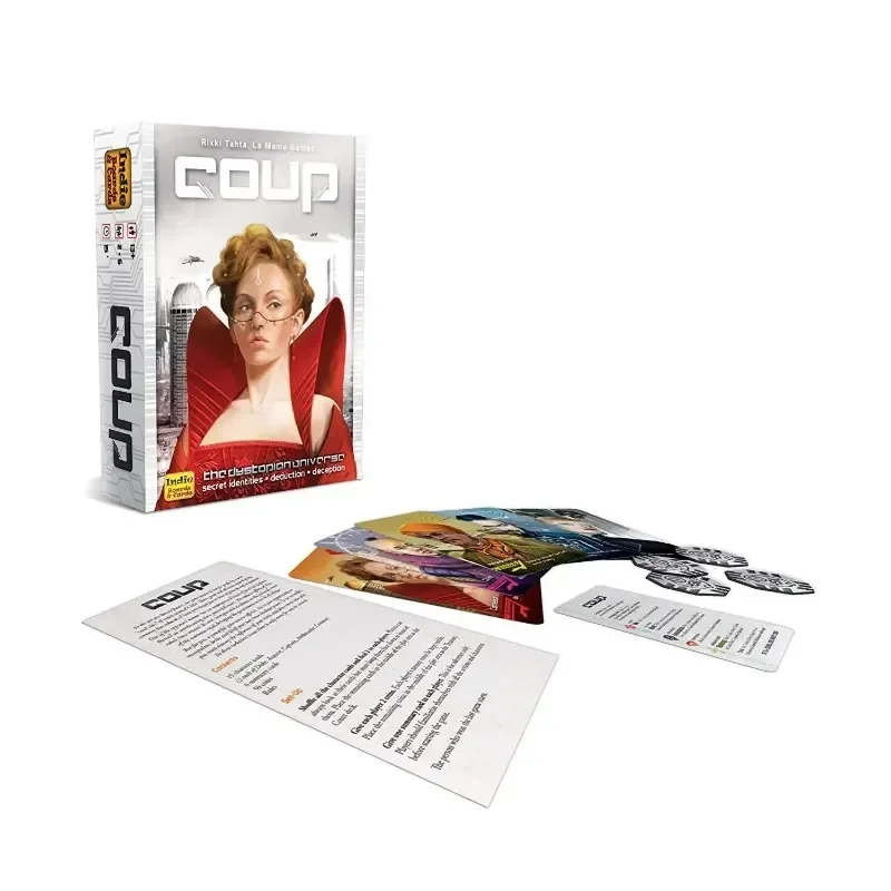 Nowe plansze i karty do gry w Coup |   Zamach na tron |   Gra karciana |   Wiek 14+ |   2-6 graczy |   15 minut czasu gry
