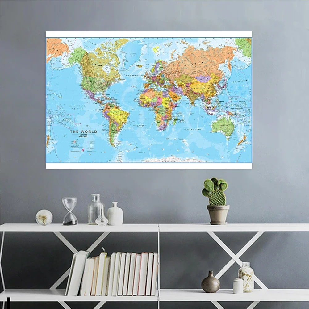 Wereldkaart Muur Decor Art Poster Non-woven Canvas Schilderij Woonkamer Opknoping Foto Thuis Schoolbenodigdheden 225*150cm 7.5x5ft