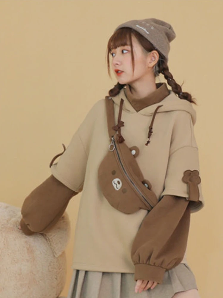 3XL 하라주쿠 미적 곰 애니메이션 까마귀 여성 한국어 카와이 Crewneck 긴 소매 특대 streetwear Kpop Y2K 겨울 천 탑