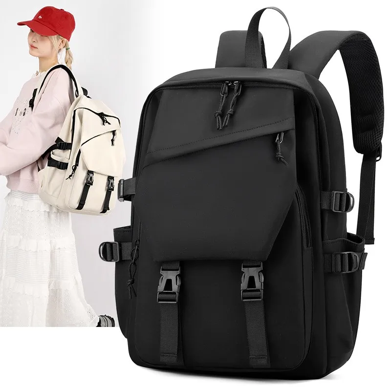 Una mochila de poliéster de 15 pulgadas impermeable de Color sólido Simple para hombres mochila de ordenador para estudiantes de pareja de moda