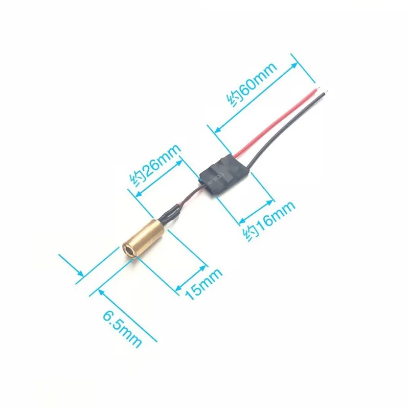 Módulo laser verde com um diâmetro de 6,5mm, cabeça laser verde de pequeno porte, ponto com fio, 532nm10mw