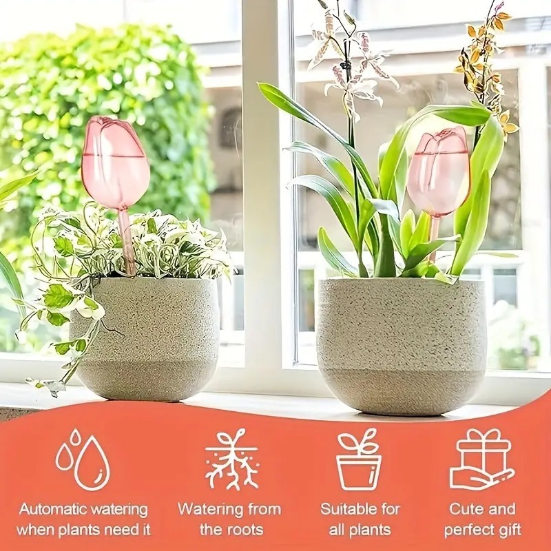 Bolas de riego de plantas de tulipán rosa, adecuadas para plantas de interior y exterior, goteros automáticos de plantas y riego automático