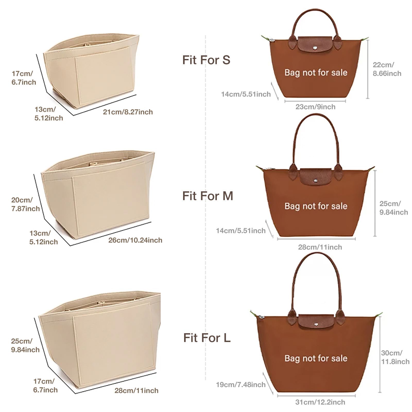 Organizador de bolso, organizador de bolso de fieltro con múltiples bolsillos, organizador de bolso de mano plegable para insertar organizador de cartera para bolso