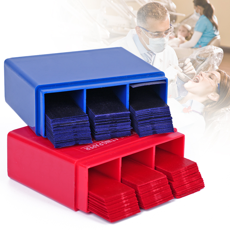 300 arkuszy papieru do ugryzienia jednorazowego użytku dla dentystów Niebieski/czerwony dwustronny pasek do ugryzienia do pielęgnacji zębów w jamie ustnej Materiał do wybielania zębów