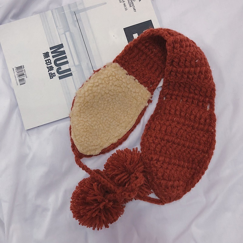 Ins Cute Tide-bolsa para las orejas de punto, orejeras suaves con correa para hermana, protección para los oídos para otoño e invierno, orejeras cálidas y de terciopelo para mujer Retro