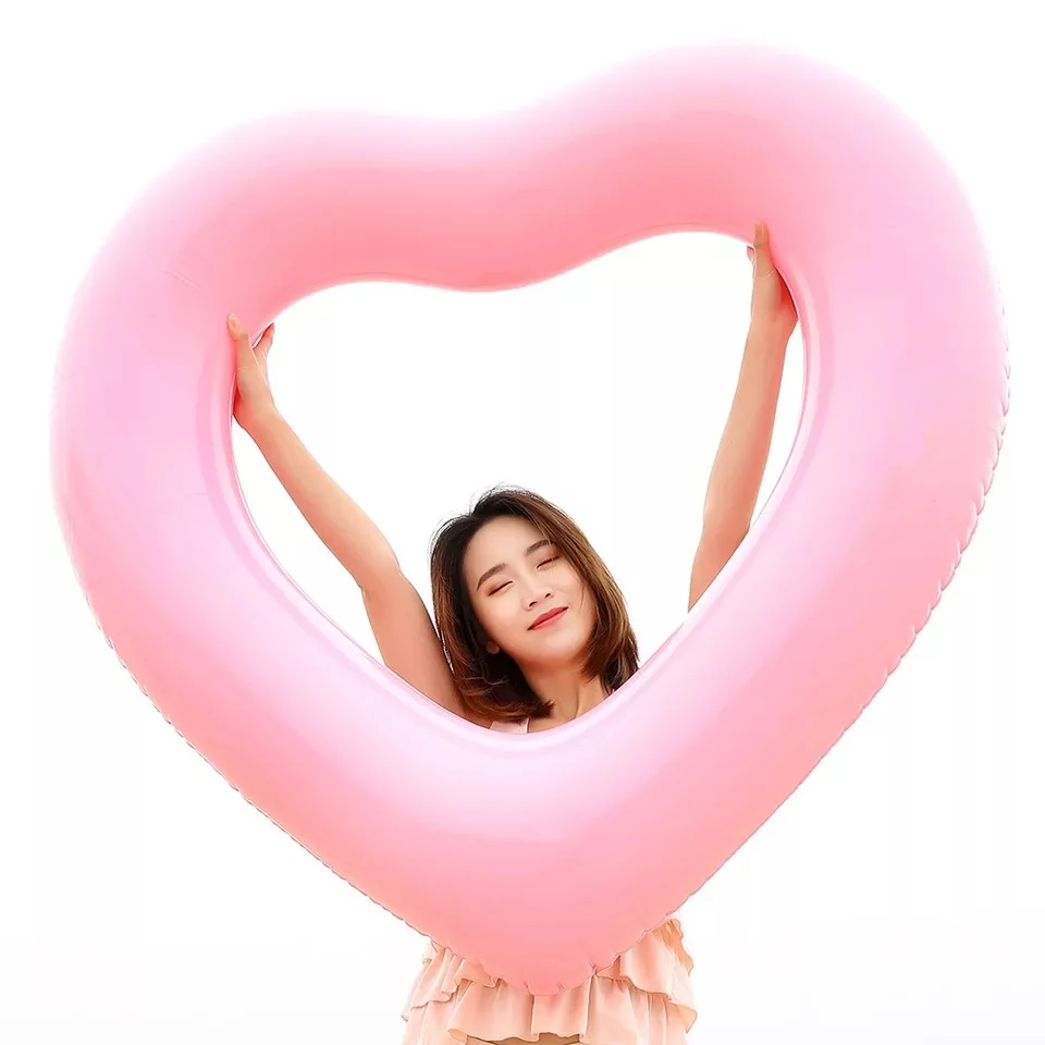 Flotador inflable con forma de corazón para piscina, colchón de flotación, Círculo de natación, color rosa y rojo, 90 pulgadas