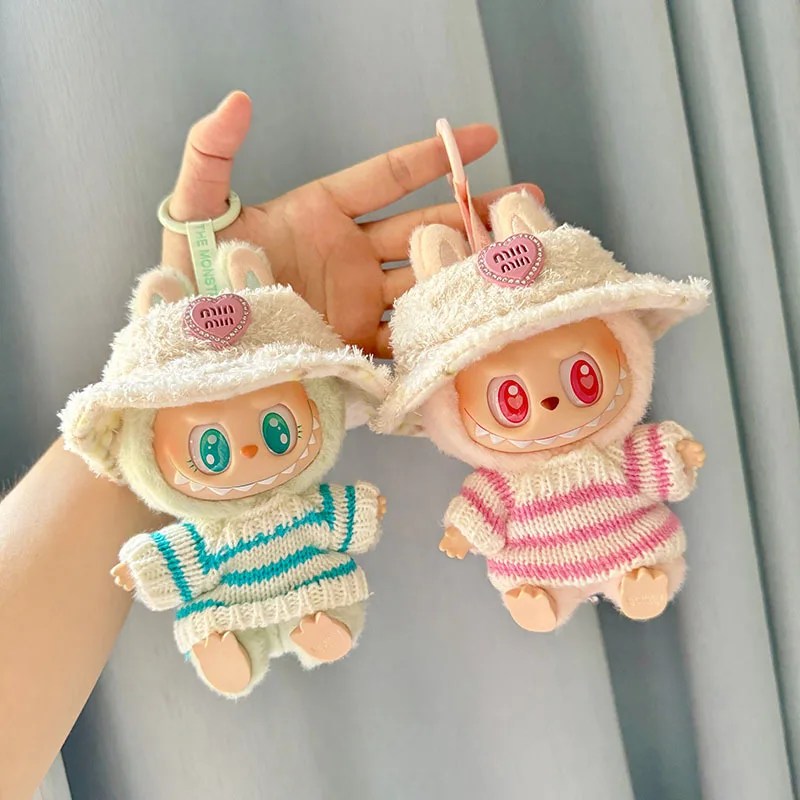 Мини-кукольная одежда, аксессуары для корейской одежды Labubu V1 V2 Idol для сидения, розовый и белый полосатый свитер, чашка, одежда