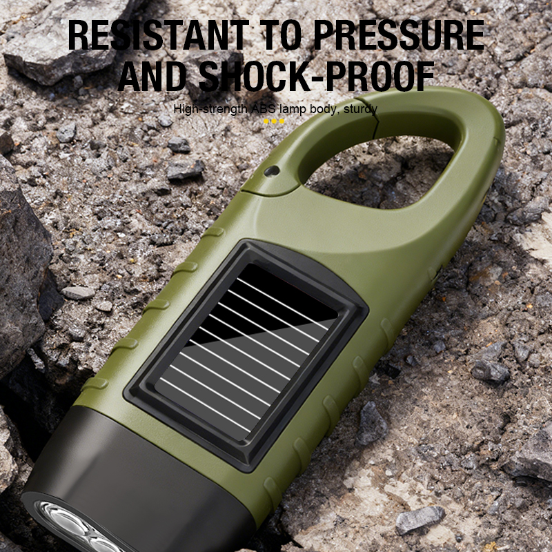 New upgrade 3LED Portable Outdoor Hand Crank Solar Powered Flashlight For Fishing Hiking With Folding Buckle Emergency Lamp