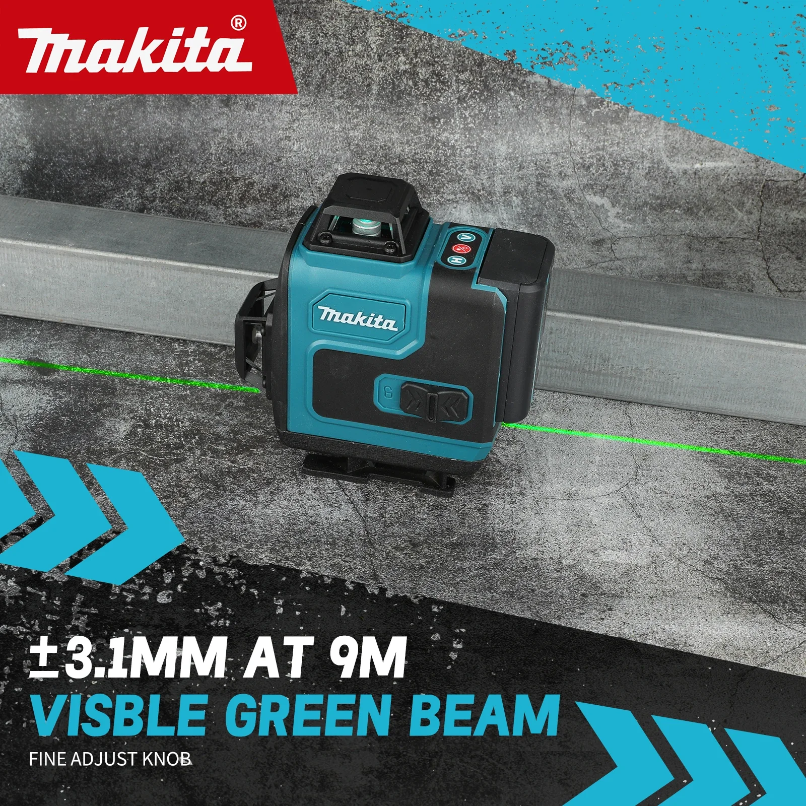 Makita 16 Lines Green Laser Level Pro, Self-Leveling & Manual Modes 4x360° 4D Green Cross Line Professional for Construction,