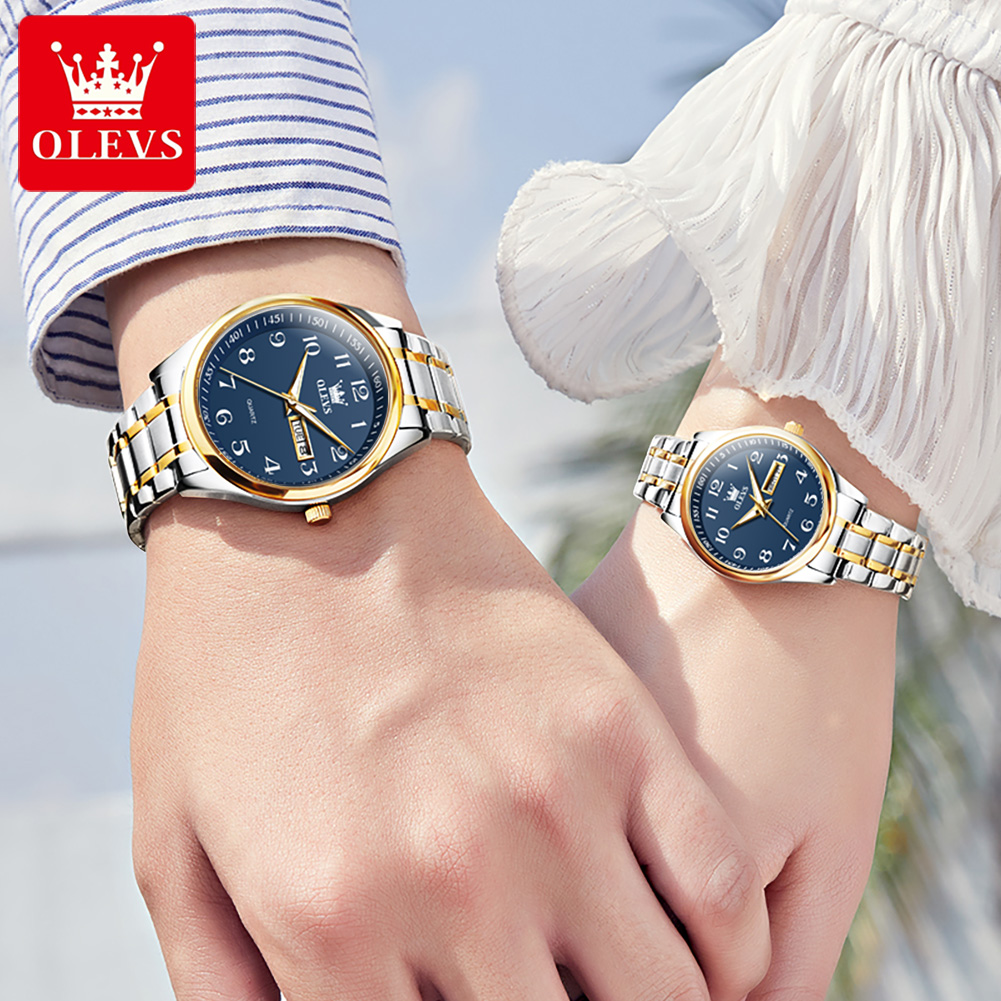 Olevs 5567 marca casal relógios de quartzo à prova dwaterproof água relógio de pulso luminoso para amante data relógio de pulso masculino e feminino simples moda