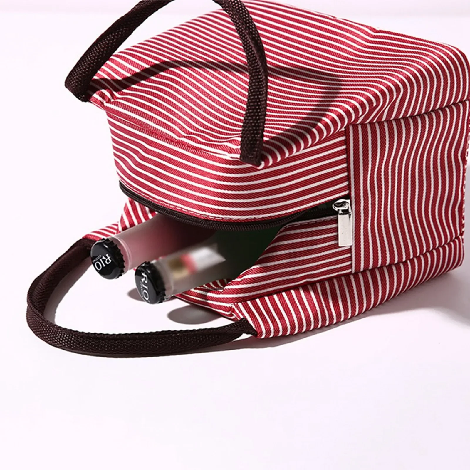 Bolsa de almuerzo cuadrada portátil multicolor, lavable, a rayas, reutilizable, con aislamiento de pelusa, bolsa Bento