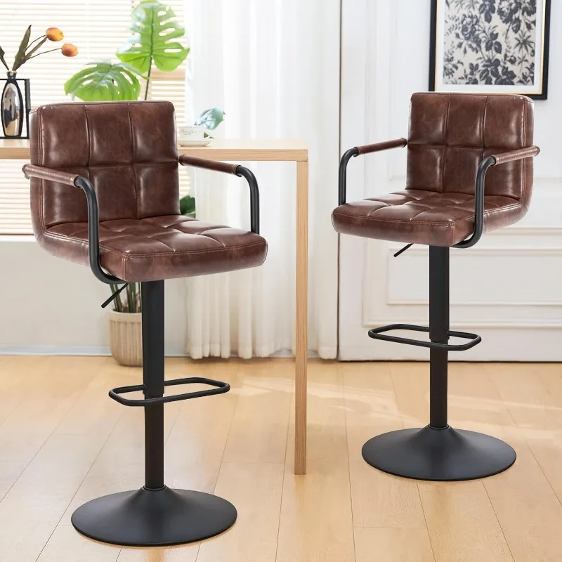 Adjustable Barstools with Back, Black bar stools Set of 2, Velvet 360°Swivel Bar Stools, Double Stitching Counter Stools