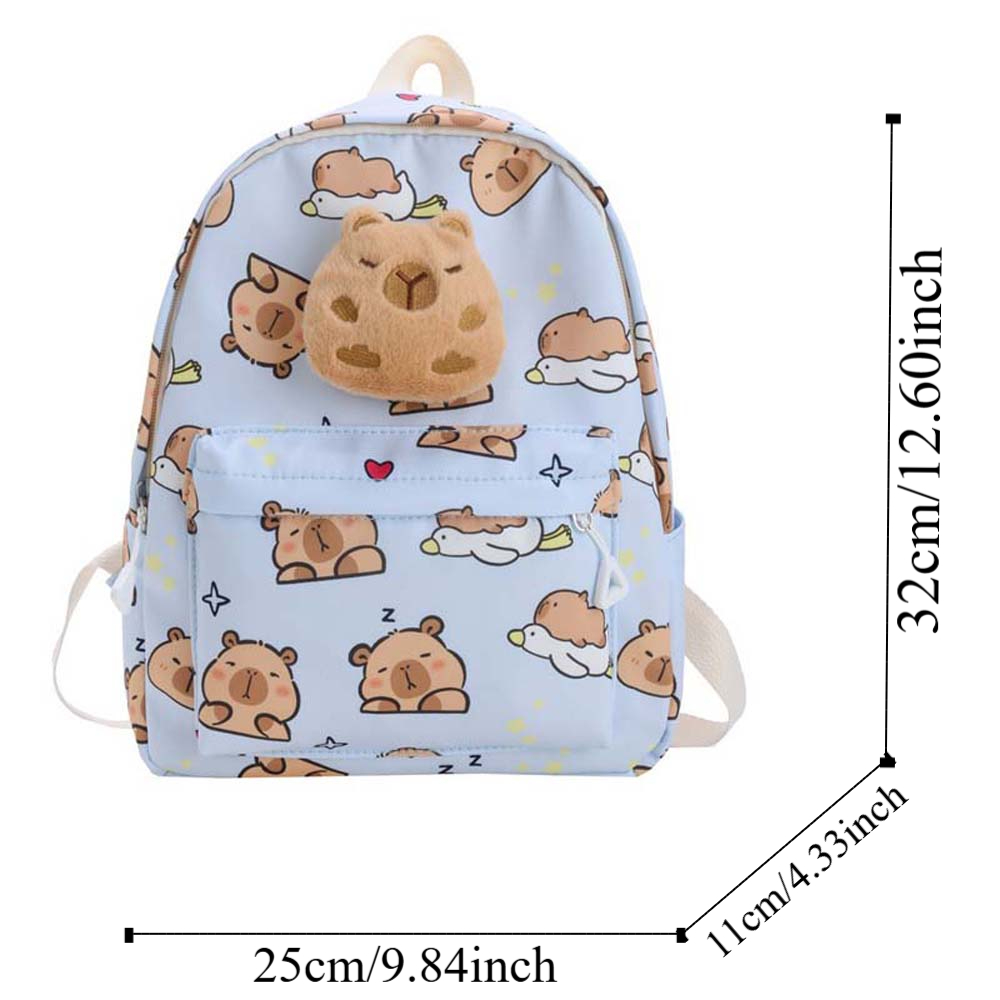 Thickened Capybara Backpack Nylon Wide Straps Cartoon Animal Daypack Foldable Multi Functional Large Capacity School Bag