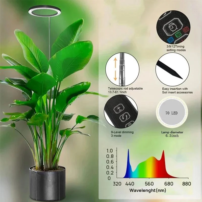 1 pc Height Adjustable LED Grow Light Plant Growing Lamp Full Spectrum with 3 Timer for Indoor Large Plants