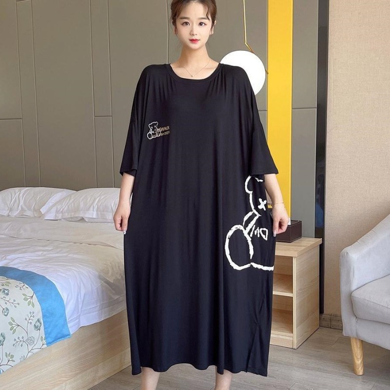 Camisón de verano de talla grande de 150kg para mujer, ropa de casa larga holgada, vestidos de dormir, pijamas de dibujos animados de gran tamaño, camisa de noche de manga corta