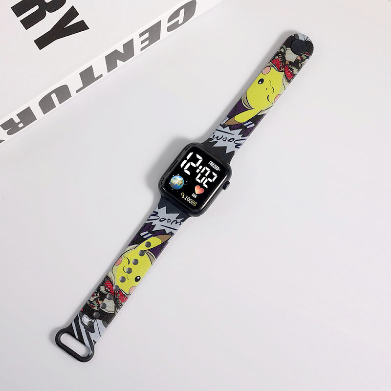 Sanrio Hello Kitty Cartoon bedruckte Knopf-LED-Elektrouhr, Teenager-Mode, Persönlichkeit, Stich, bedruckt, quadratische elektronische Uhr