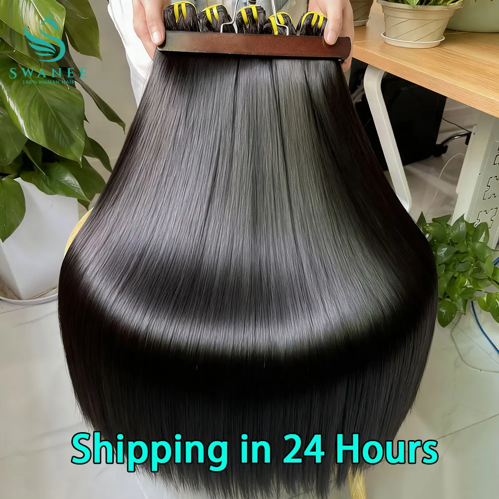 Osso reto 100% feixes de cabelo humano cru 10-36 polegadas extensões não processadas do cabelo da trama do Virgin # 1B Preto Natural Para Mulheres