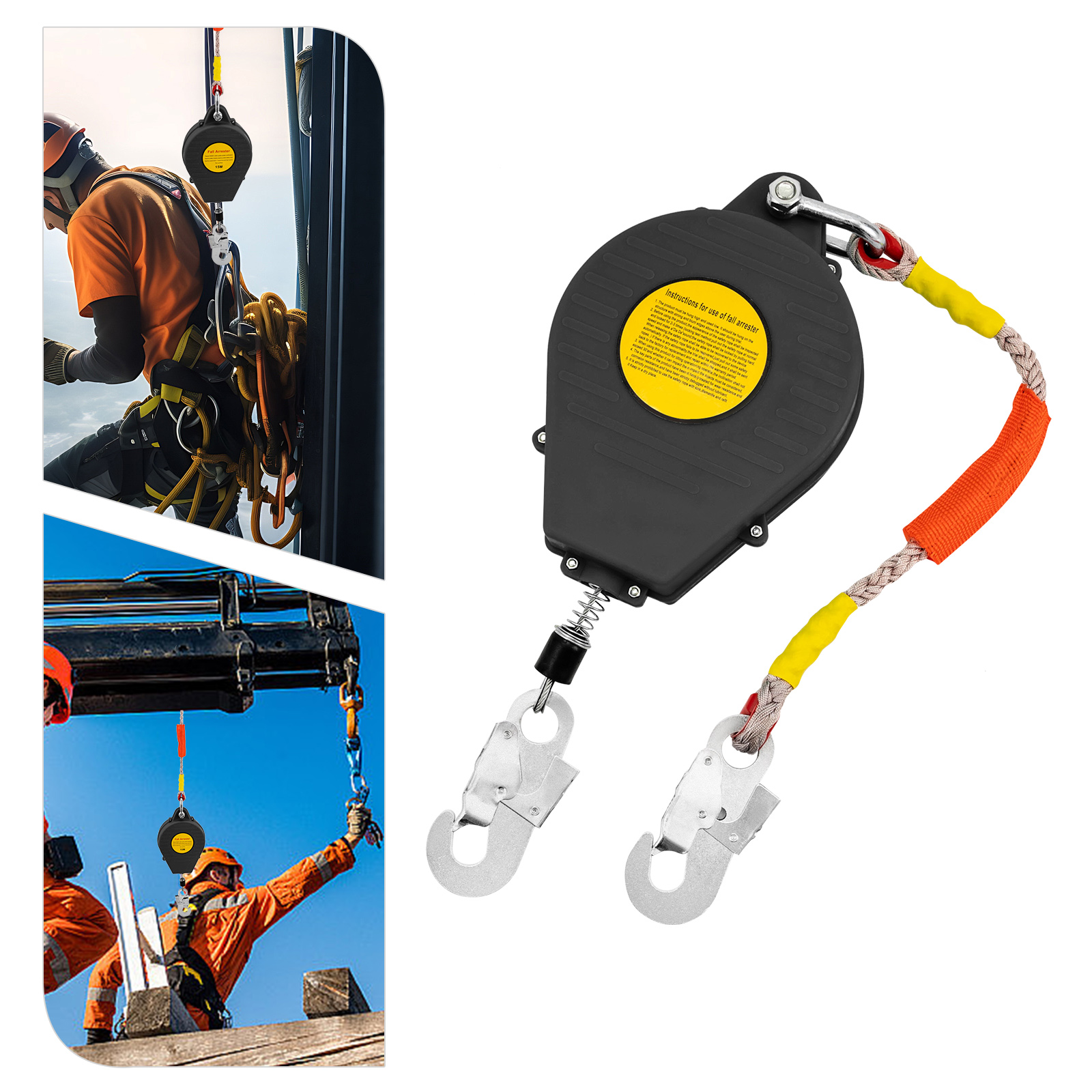 49ft Safety Self Retracting Lifeline Fall Arrester Fall Protection Device with Alloy Steel Hook for Engineering Construction Etc