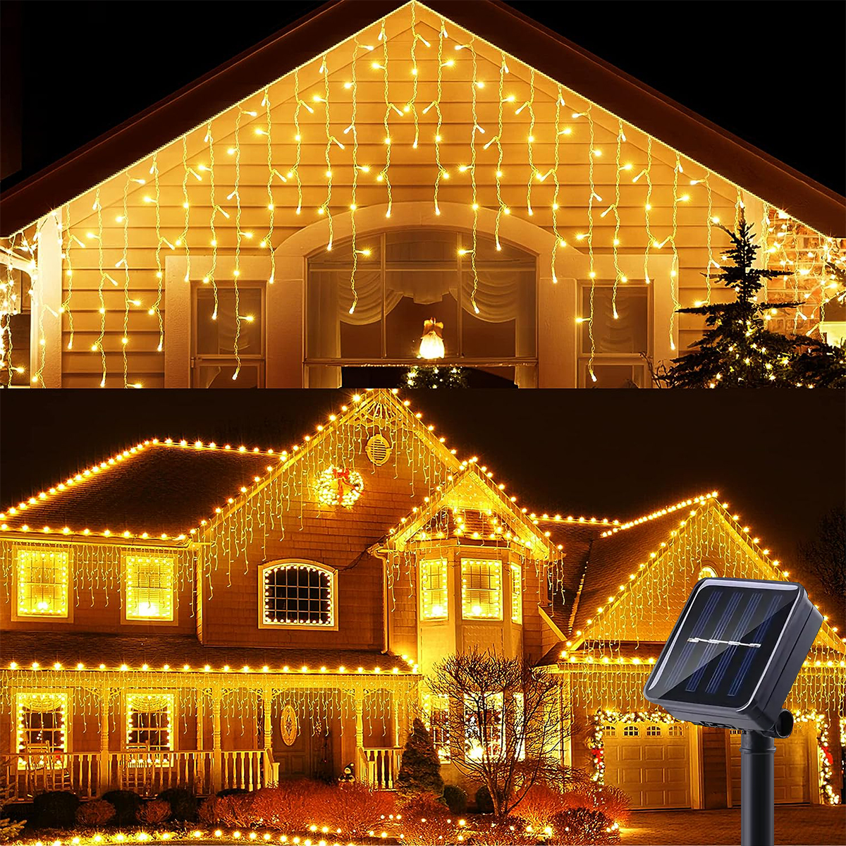 Guirnalda de luces LED solares para carámbanos, cortina de luz impermeable de 7M/23 pies para balcón, Patio, jardín, fiesta, decoración navideña al aire libre, 1 ud.