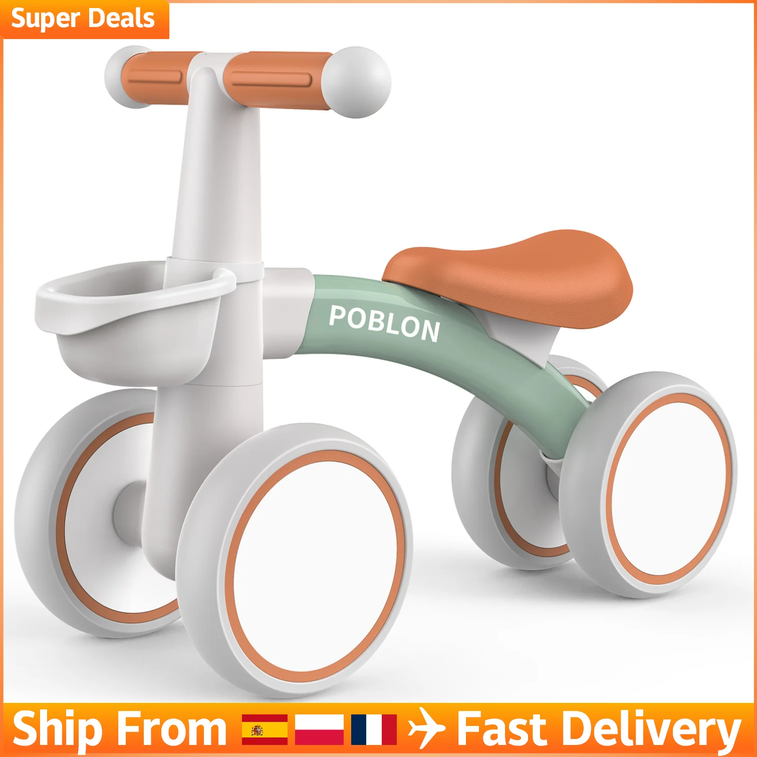 Baby-Laufrad, 4 Räder, Fahrrad ohne Pedale, erstes Fahrrad für Kinder von 1 bis 2 Jahren, 12 bis 24 Monate, Outdoor-Spielzeugauto
