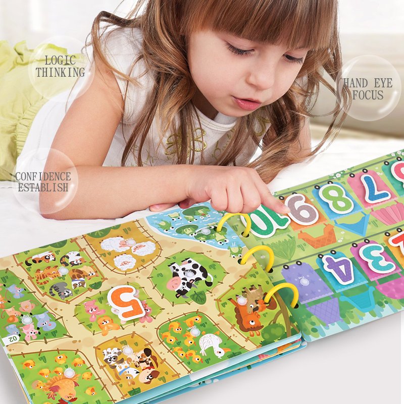 Montessori Quiet Busy Book วางของเล่นเด็กสติกเกอร์สัตว์ตัวเลขการจับคู่ปริศนาเกมของเล่นเพื่อการศึกษาสําหรับของขวัญเด็ก
