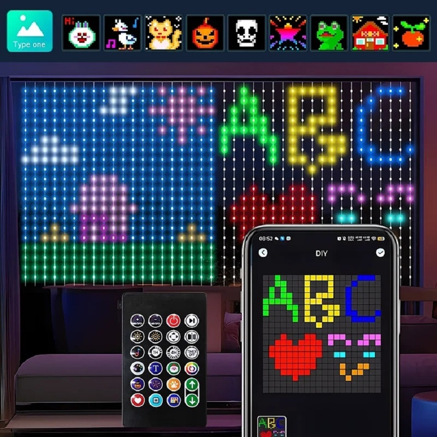 400LED 스마트 커튼 조명 블루투스 App 제어 DIY LED 문자열 RGB 요정 조명 음악 변경 디스플레이 창 침실 장식