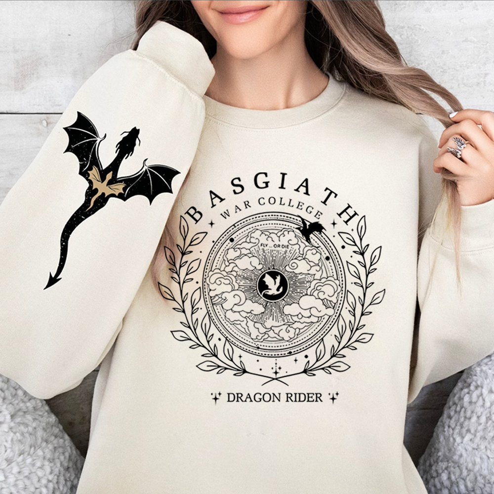 Basgiath War College Doppelseitiges Sweatshirt Fourth Wing Graphic Tee Fly or Die Shirt Vintage Pullover Bookish Hoodie Sweatshirt