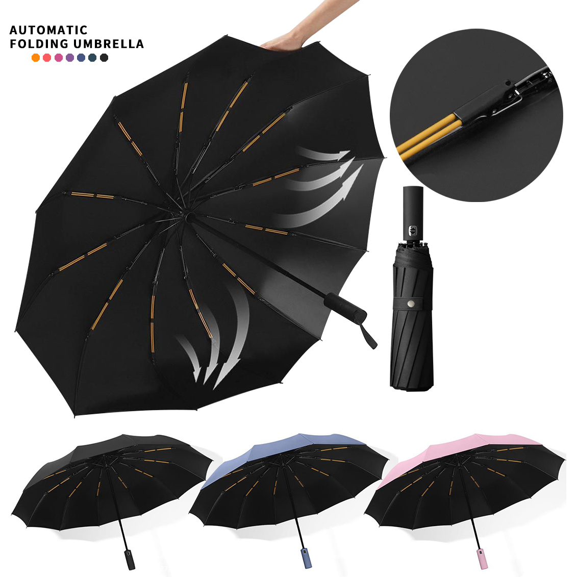 12 bone automatic folding umbrella Windproof sunshade Umbrella Men's and women's Luxury Business Umbrella Sunshade zwq