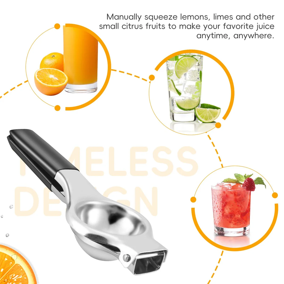 Lemon Squeezer - New Stainless Steel Manual Lemon Juicer, Lemon Squeezer Press with High Strength, Silicone Handle