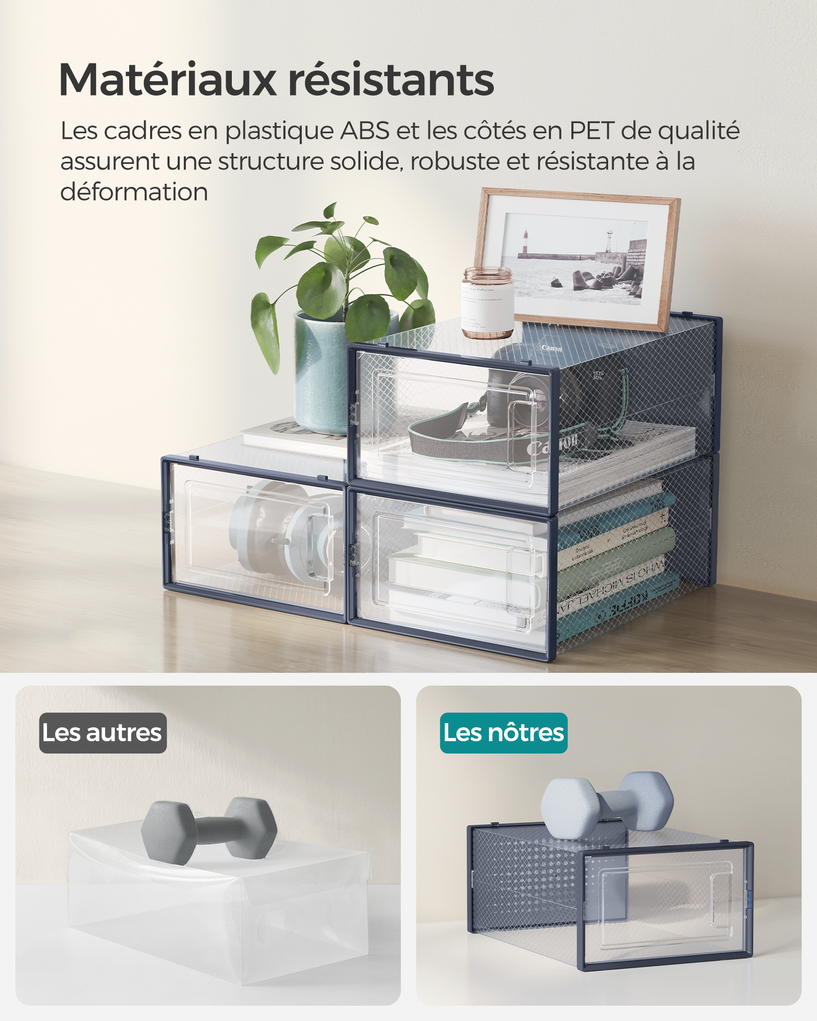 SONGMICS Boîtes à Chaussures, Lot de 18, Rangement Chaussures, Pliable, pour Pointure Jusqu’à 44