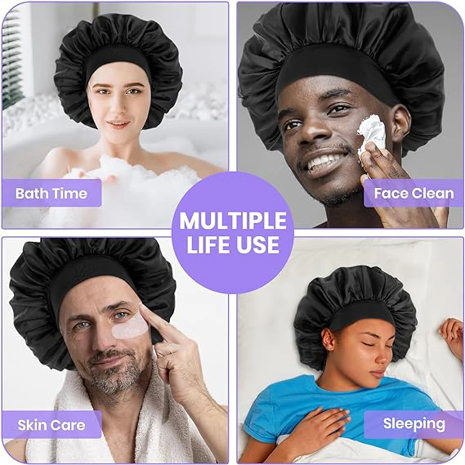 Gorro de satén para dormir, gorros de seda para mujeres negras con banda elástica suave para el cuidado del cabello