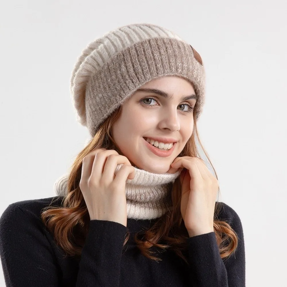 Gorro de invierno suave, conjunto de bufanda, diseño elegante, gorro de punto térmico grueso, forro polar, protección térmica, gorro de lana cálido