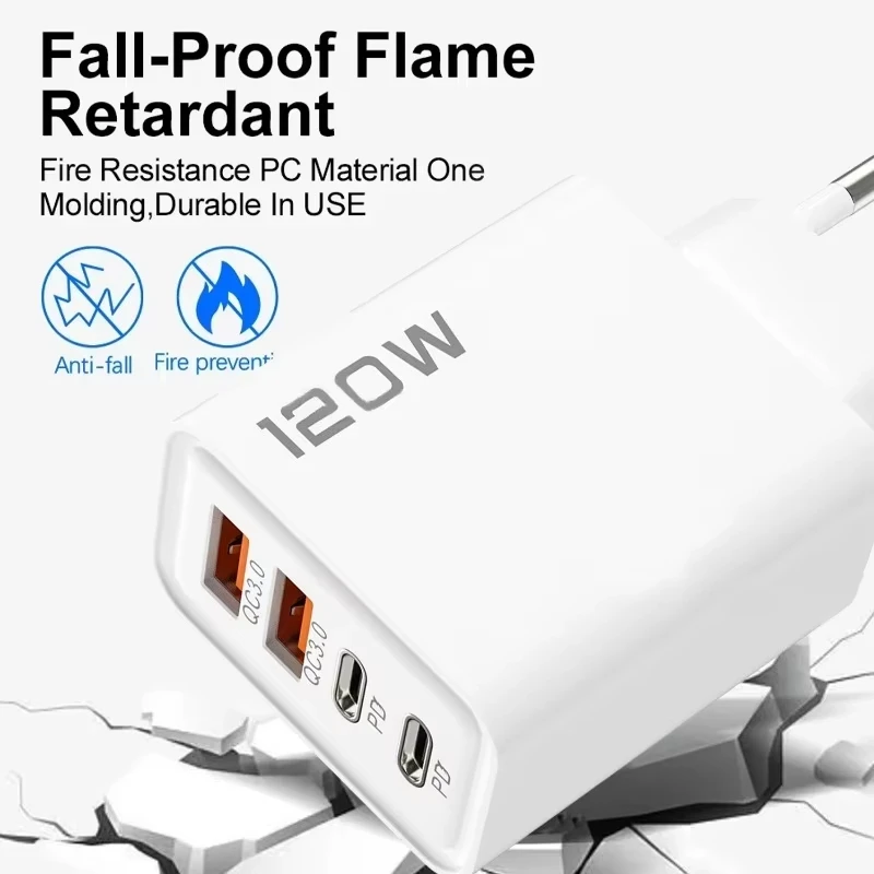 Xiaomi 120W Fast Charger 3.0 Quick Charge Muti Total 4 Port USB Type C PD Mobile Phone Wall Adapter For iPhone Samsung Huawei