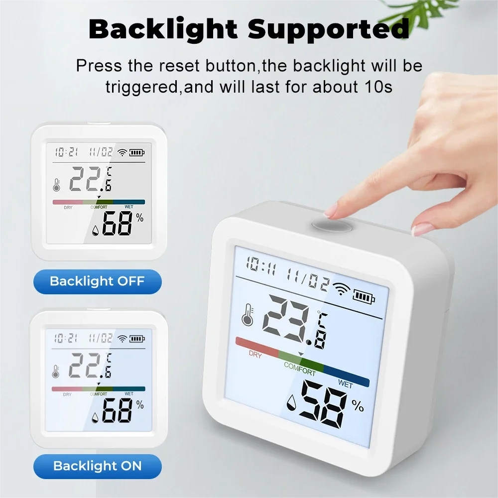 ONENUO Smart WIFI Temperature Humidity Sensor Hygrometer Thermometer Tuya Smart  APP Remote Moniter Support Alexa Assistant