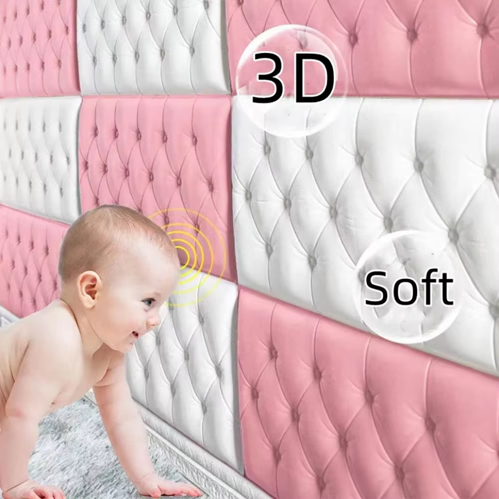 Almofada de espuma macia autoadesiva anticolisão 3d tatami adesivo de parede grosso papel de parede para quarto infantil sala de estar almofada de parede