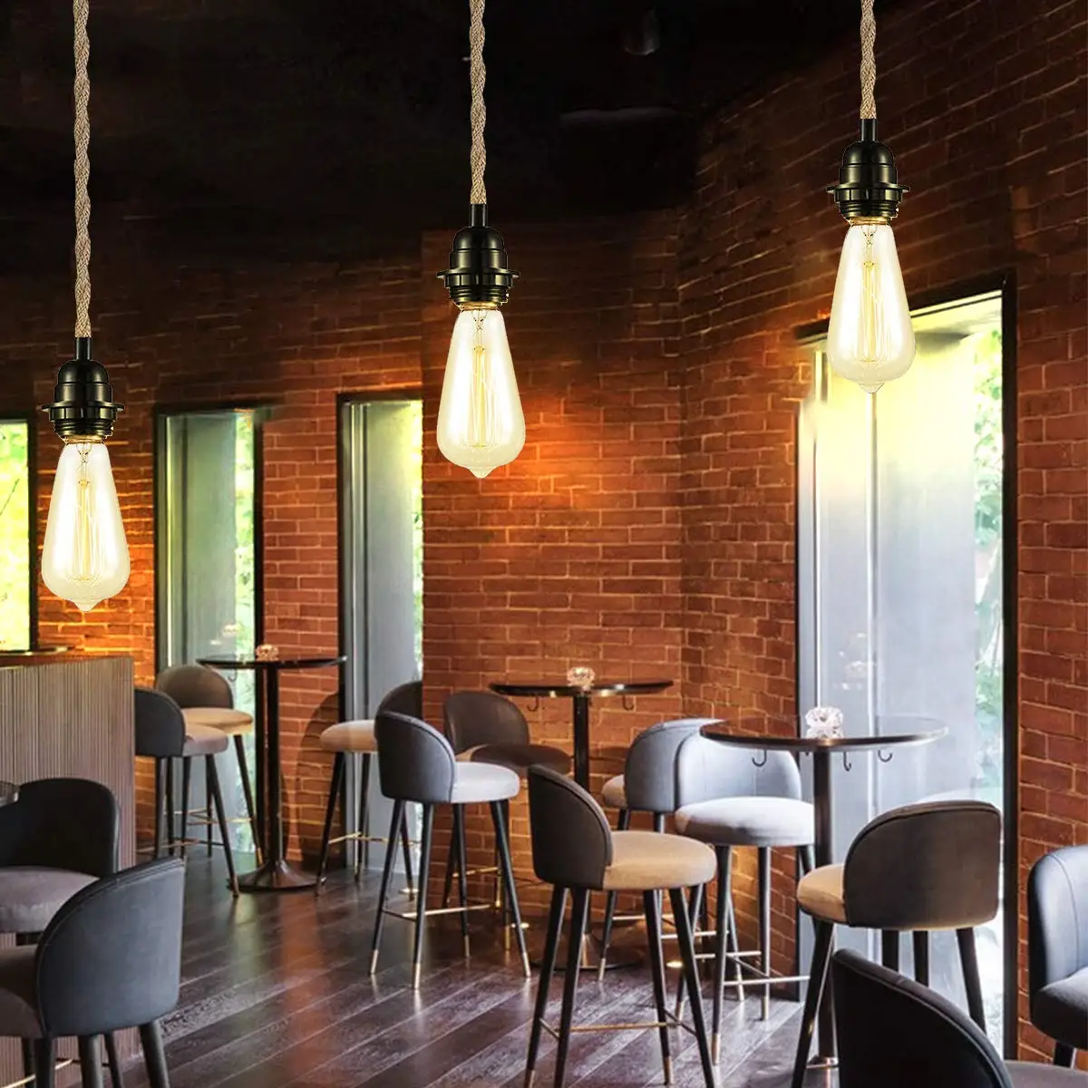 4.5M Power Cord Pendant Light Twist Hemp Rope Cables E26 E27 Lamp Holder EU Plug with Switch Wire Edison Bulb Socket Cord Cable