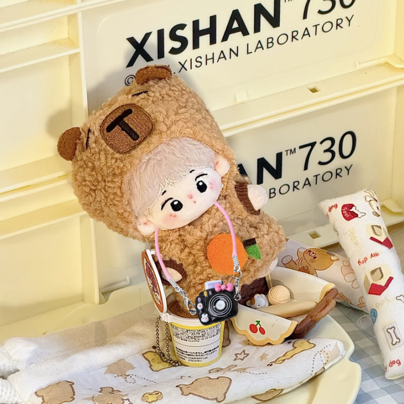 Roupas de boneca para 17cm labubu capibara conjunto macacão kawaii headwear câmera 3 unidades/pacote boneca de algodão de pelúcia vestir-se jogo decoração