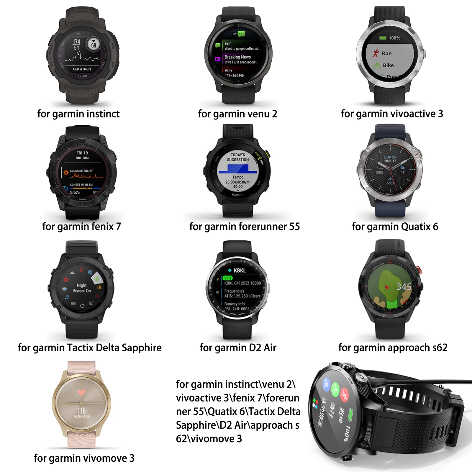 2 ピース/1 ピース/ロット USB 充電器ガーミン本能/Venu 2/Vivoactive 3/フェニックス 7/フォアランナー 55/Quatix 6/D2 Air/Vivomove 3 充電ケーブル