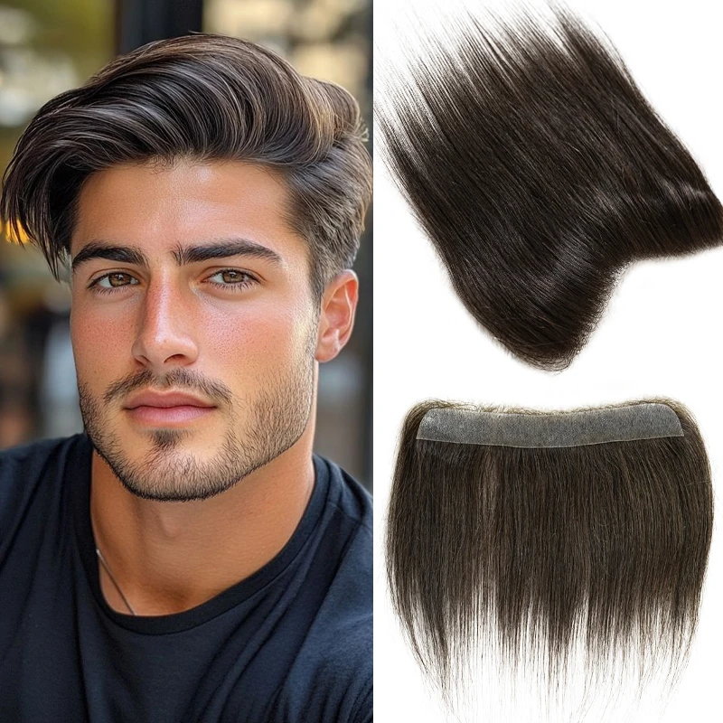 6inch 2# Color  Men PU Skin V Loop Front Toupee Hairline 100% Human Hair Wigs Remy Hair Male Replacement System Invisible Wigs