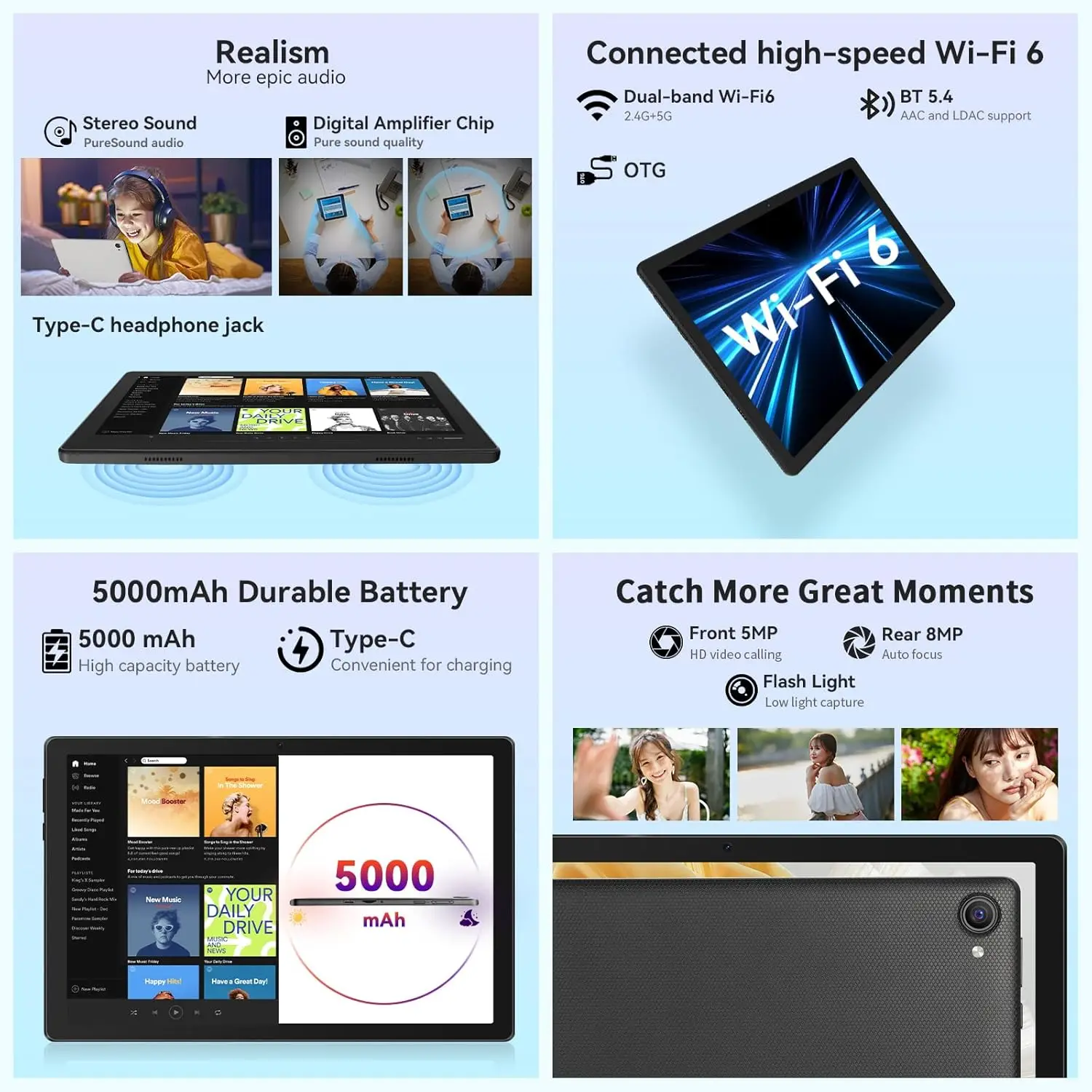 Urao 10 Polegada tablet android 14 8gb (3 + 5 expandir) ram 64gb rom 1tb expandir 1280x800 tela ips 5000mah bateria câmeras duplas wifi 6