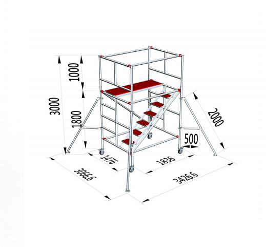 Easy Install Aluminum Scaffolding Mobile Tower Double Width Frame Ladder