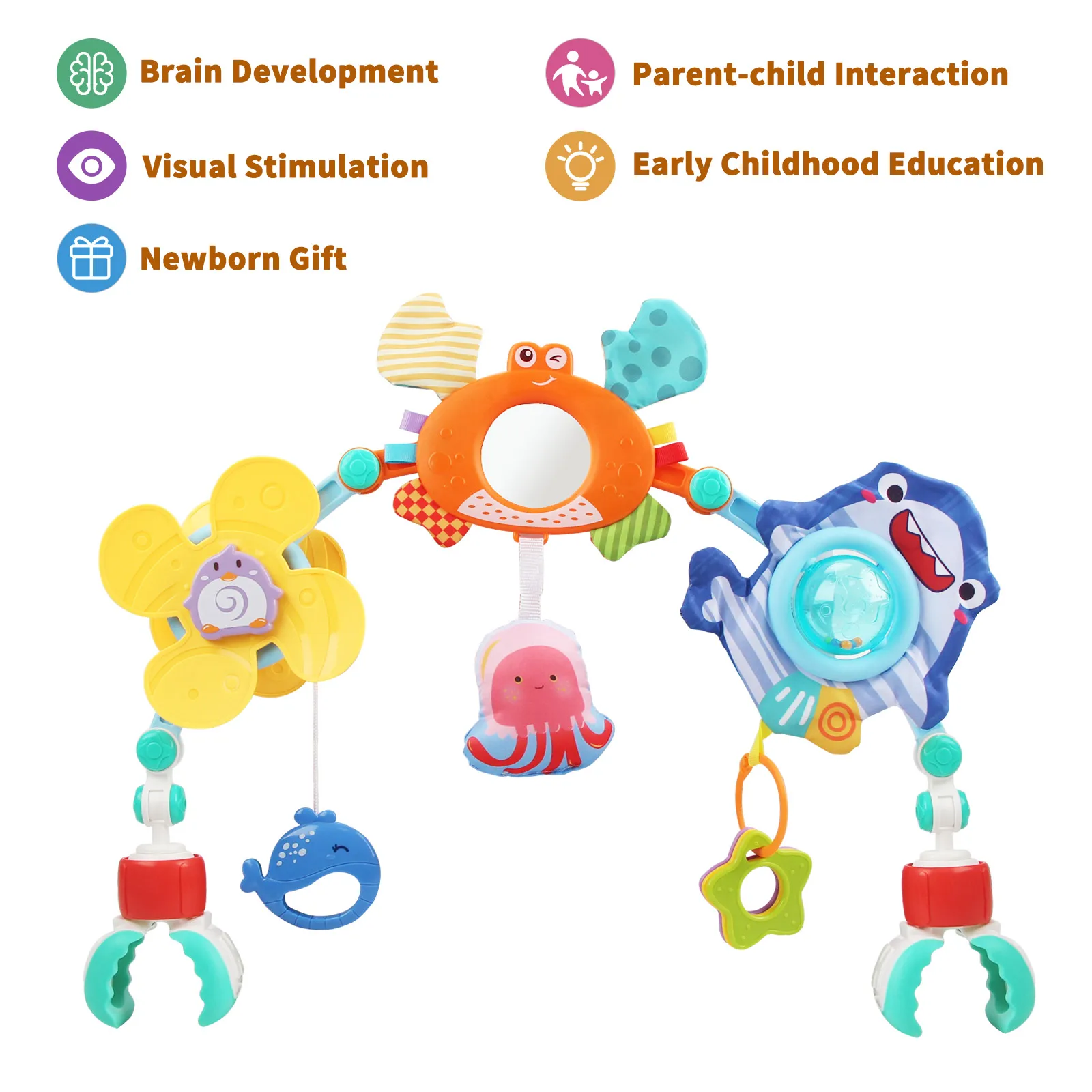 รถเข็นเด็กทารก Arch ของเล่น Bouncer ของเล่น Pram กิจกรรม Arch ของเล่นมอเตอร์ทักษะของเล่น Sensory Development Arch รถเด็กที่นั่งของเล่น