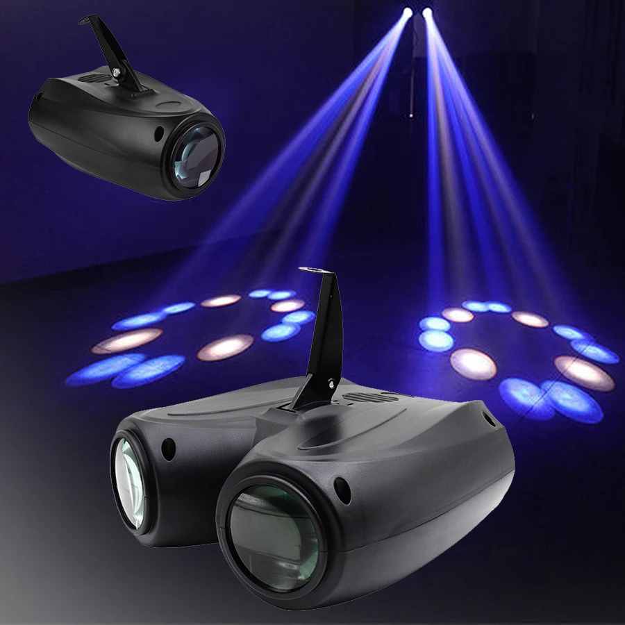 カラフルな 20 ワット RGBW パターンステージ効果ライトサウンドコントロール自走式 LED ダブルヘッド飛行船プロジェクターライト DJ ディスコパーティー